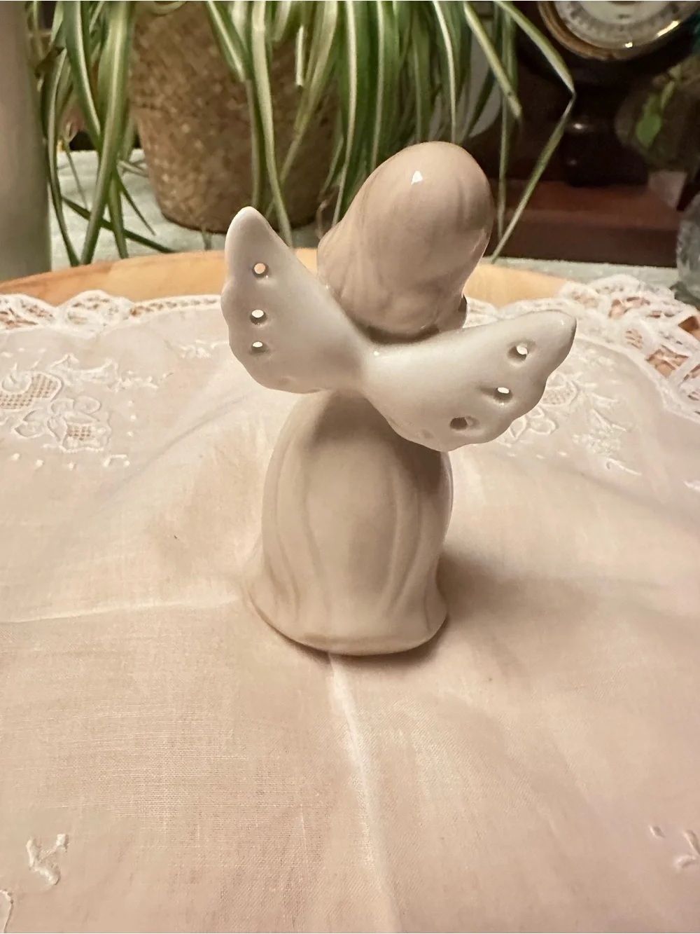 Vintage Porcelain Angel Girl Figurine Pierced Wings Pink Robe 4.5”